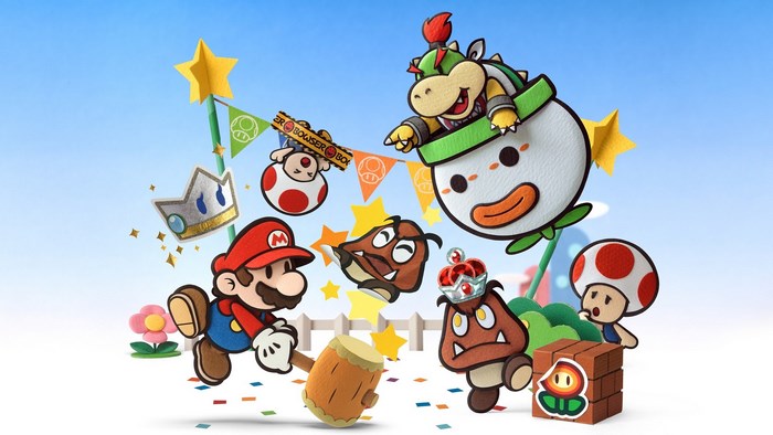 Paper Mario characters with Bowser Jr. and Goombas