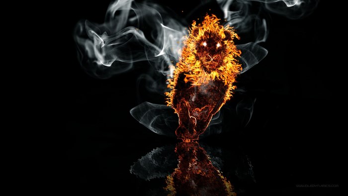 Lion made of fire and smoke