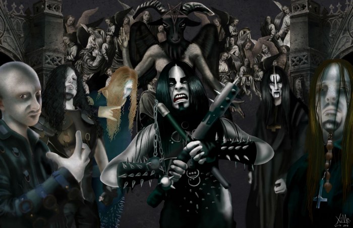 Dimmu Borgir band members with Baphomet