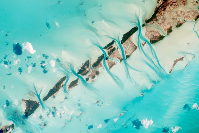 Turquoise water and islands from above