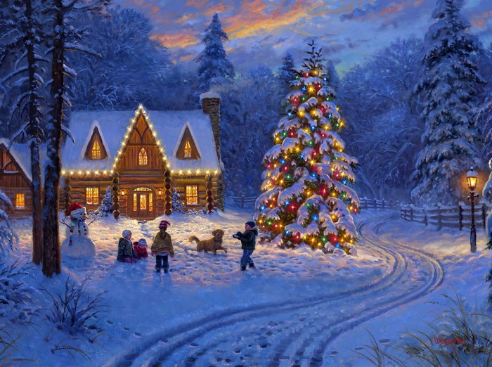 Cozy Christmas Cabin with Decorated Tree