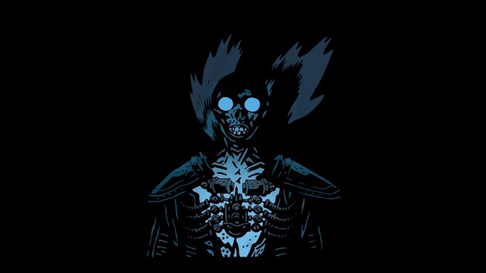 Skeleton with mechanical chest and glowing eyes