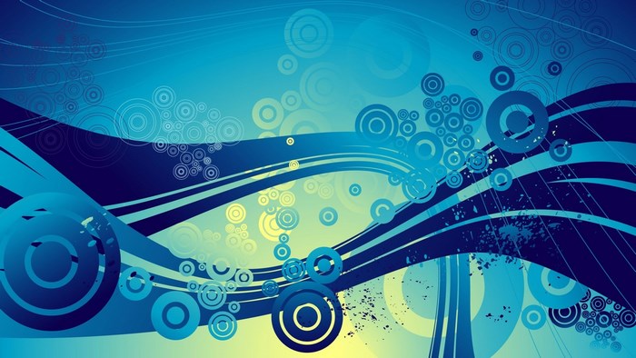 Abstract blue and yellow circles and waves