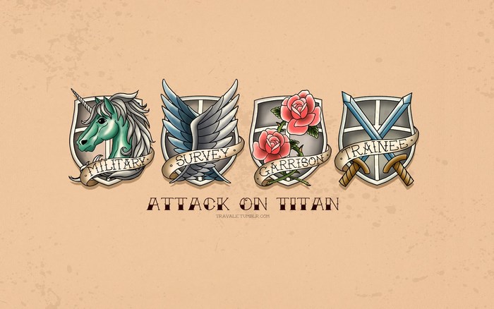 Attack on Titan Military, Survey, Garrison, and Trainee emblems