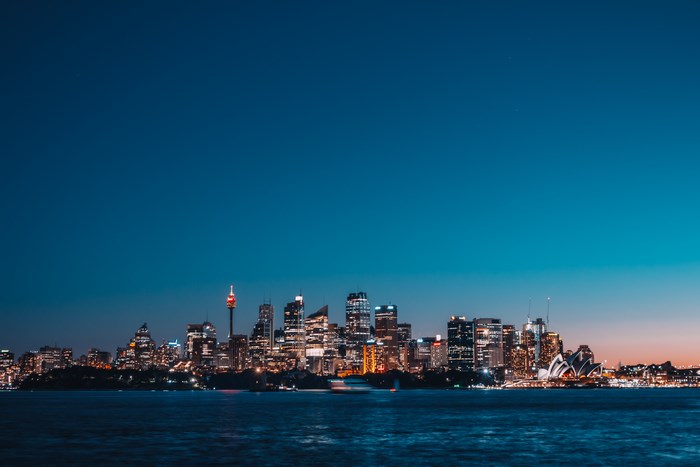 Sydney skyline at dusk with Opera House