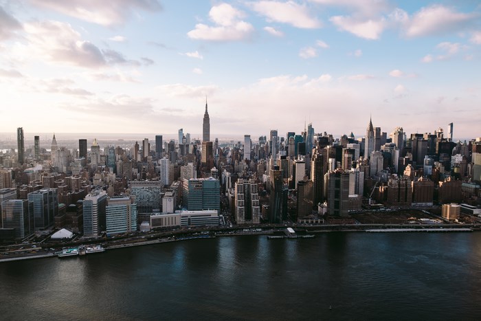 Sunset View of New York City Skyline with Empire State Building