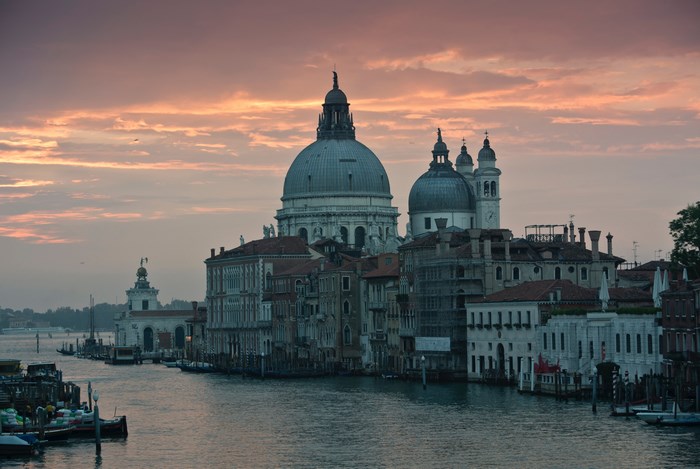 Venice Canal at Sunset with Basilica di Santa Maria della Salute