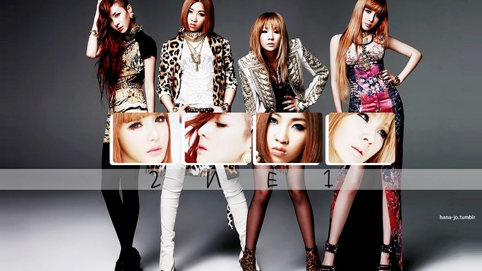 2NE1 group photo with individual portraits