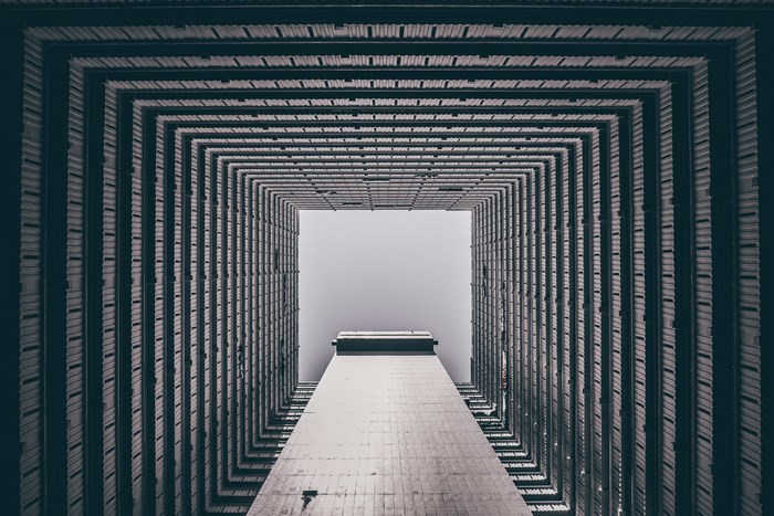 Looking up at a building in Singapore