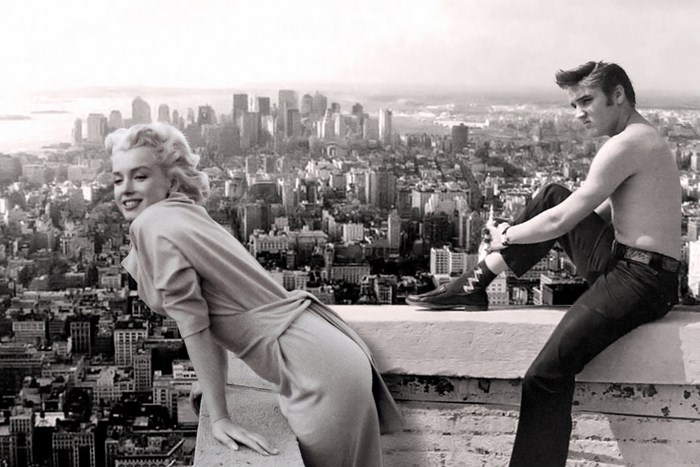 Marilyn Monroe and Elvis Presley on a rooftop