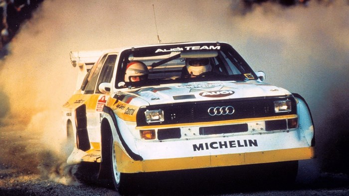 Audi Quattro rally car with drivers