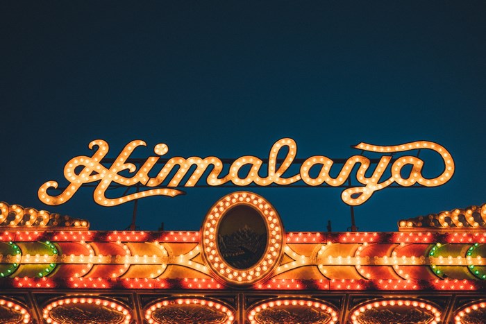 Himalaya sign at night with lights