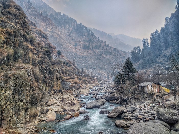 Parvati Valley with River and Mountains in India