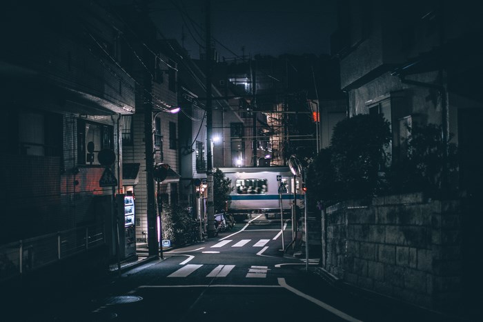 Quiet Tokyo Subway Crossing at Night with Neon Lights
