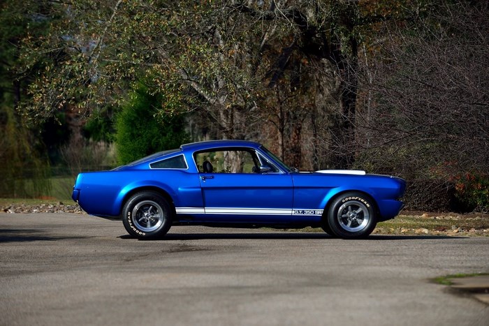 Blue Ford Mustang Shelby GT350 parked outdoors