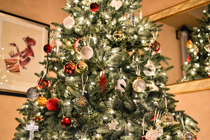 Christmas Tree with Ornaments and Lights