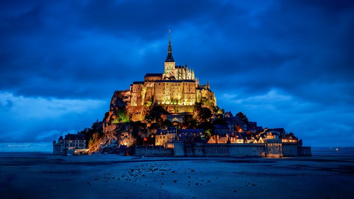 Mont Saint-Michel illuminated at dusk