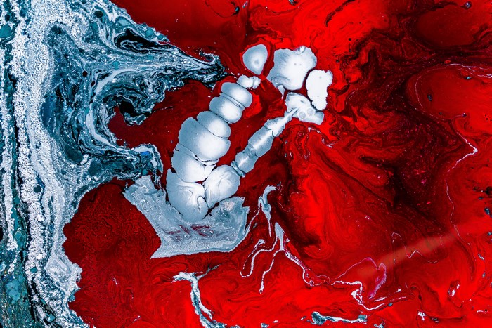Abstract Red and Silver Fluid Art Swirl