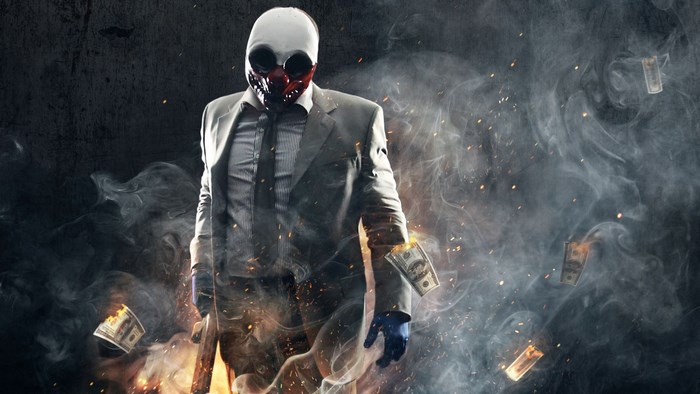 Payday 2 character in a suit and mask