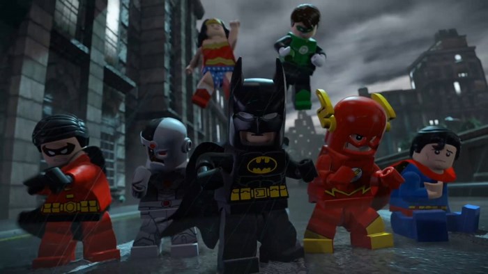 Lego DC Super Heroes characters in a city