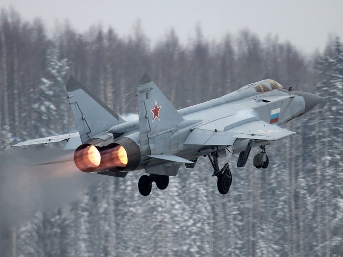 Mikoyan MiG-31 fighter jet taking off