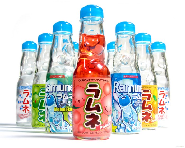 Ramune soft drinks in various flavors