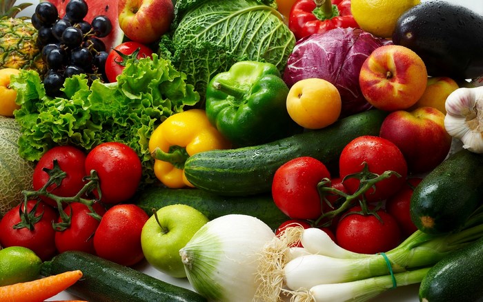 Assortment of fresh fruits and vegetables
