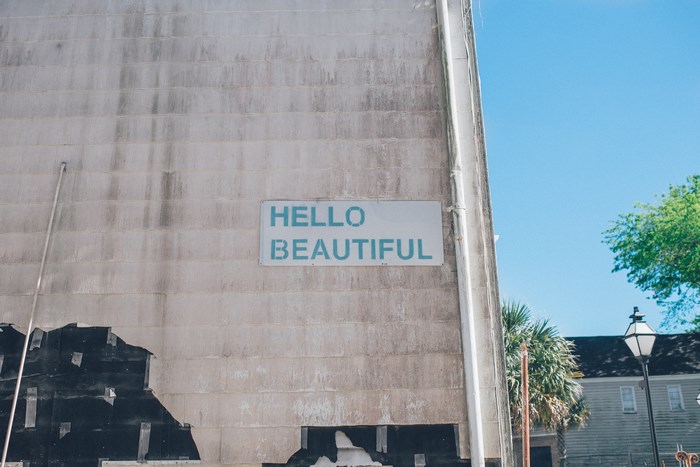 Hello Beautiful Wall Sign on a Building in Charleston