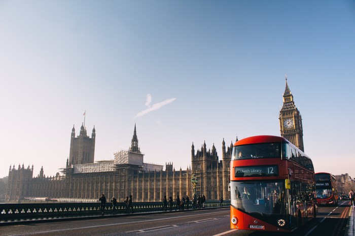 Big Ben and London Bus on Westminster Bridge