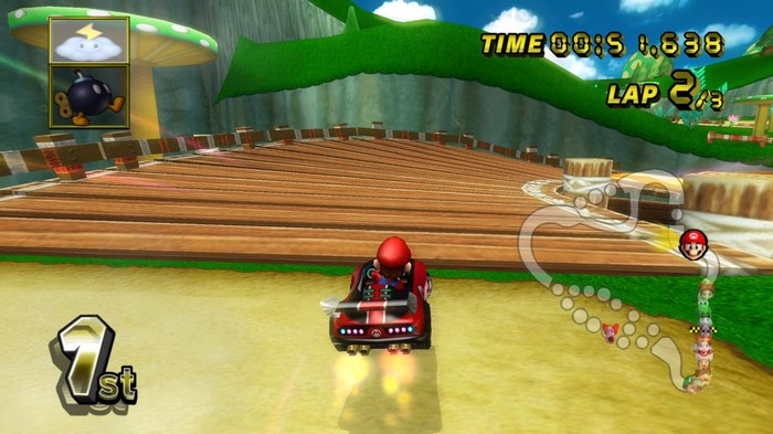 Mario Kart Wii gameplay with Mario in first place