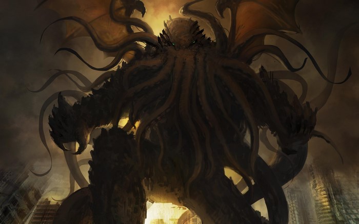 Cthulhu monster in a ruined city