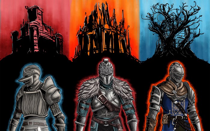 Three knights from Dark Souls