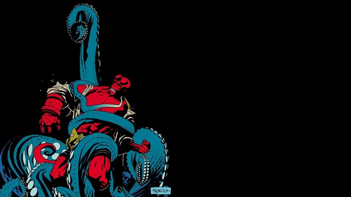 Hellboy fighting tentacles
