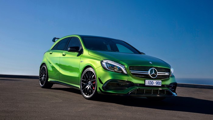 Green Mercedes-Benz AMG A45 parked outdoors