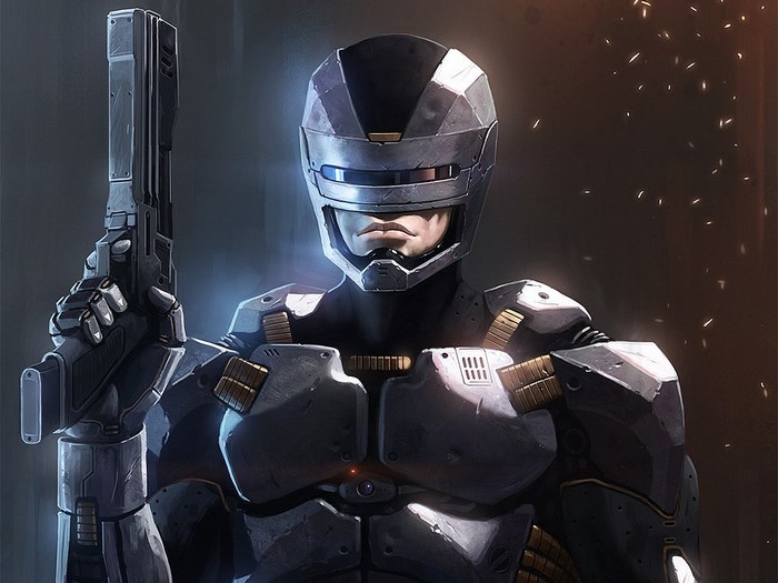 RoboCop holding a handgun