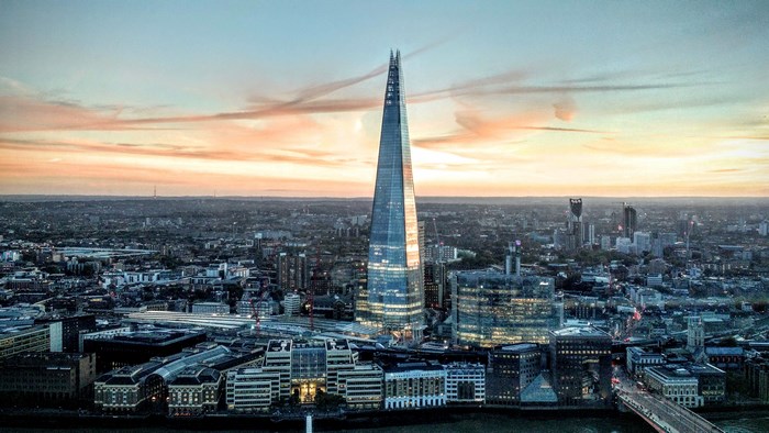 The Shard skyscraper in London at sunset