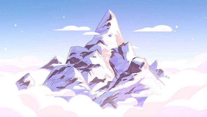 Snow-capped mountains above clouds in Steven Universe