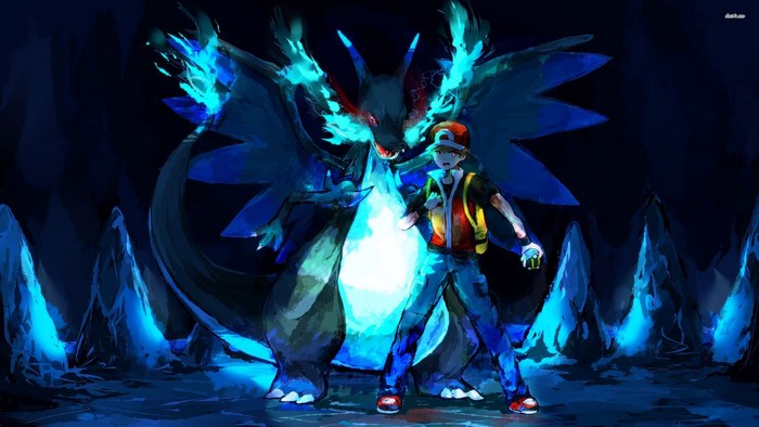 Red and Mega Charizard X from Pokemon