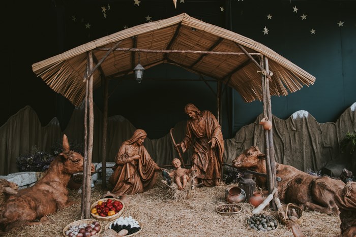 Nativity scene with Joseph, Mary, and Jesus