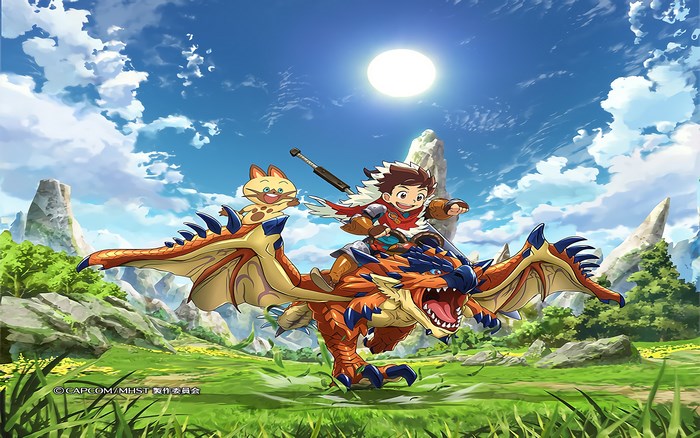 Monster Hunter Stories: Rider and Felyne on a monster