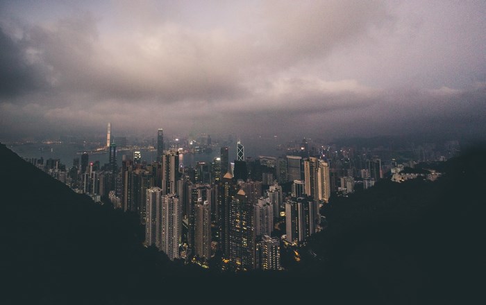 Stormy Night Skyline of Hong Kong Cityscape