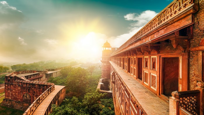Agra Fort in India at sunrise