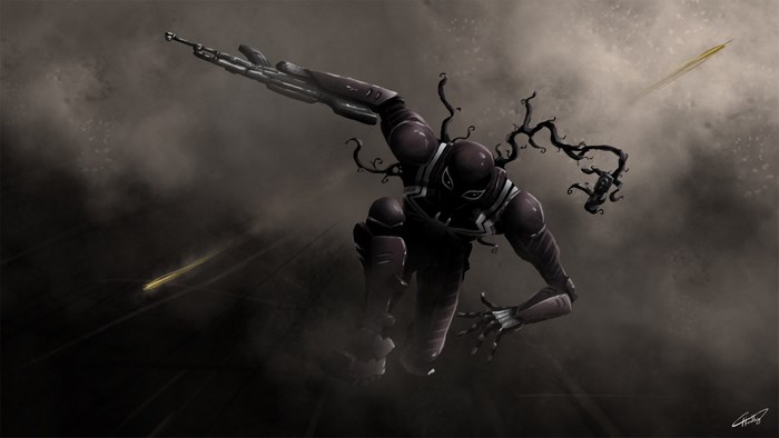 Agent Venom in action with projectiles