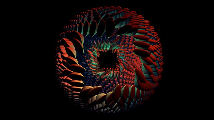 Abstract fractal sphere with red and blue facets