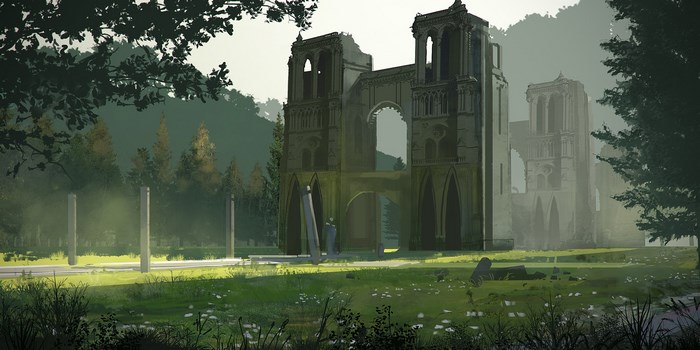 Ruined cathedral in a forest