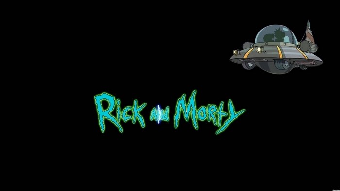 Rick and Morty logo with spaceship