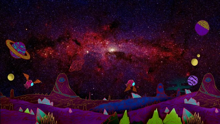 Rick and Morty alien landscape with planets