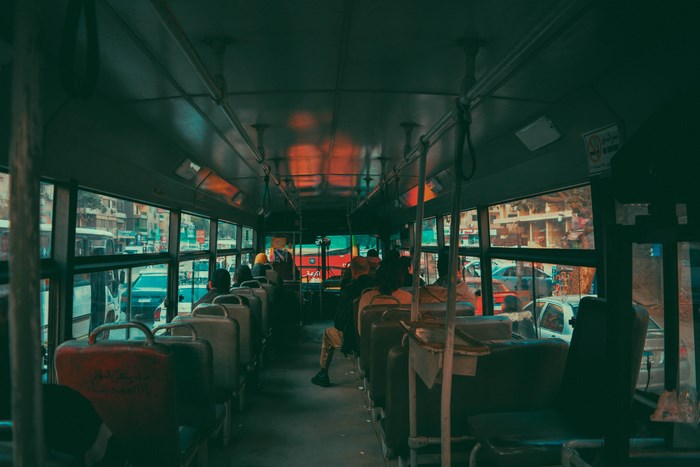 Interior of a bus in Egypt with passengers
