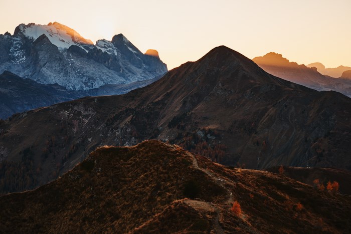 Autumn sunset over the mountains of Trentino