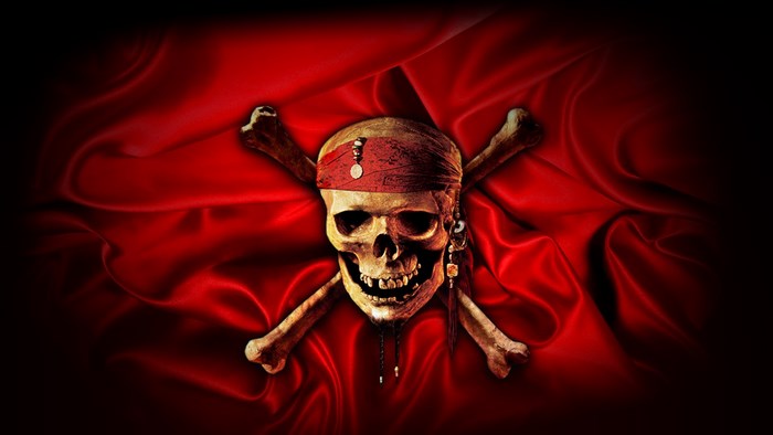 Skull and crossbones on red fabric